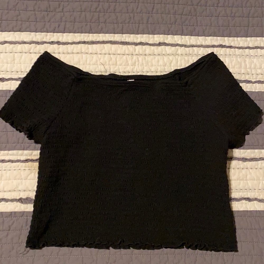 Black scrunch off the shoulder crop top